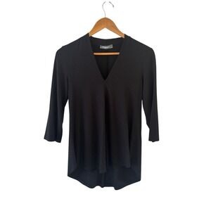 Alembika Tunic Top Womens Size 1/XS Black V Neck 3/4 Sleeve Minimalist Lagenlook